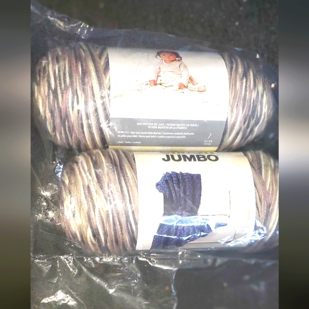 Caron Jumbo Yarn Skeins in Gray and Cream Gravel